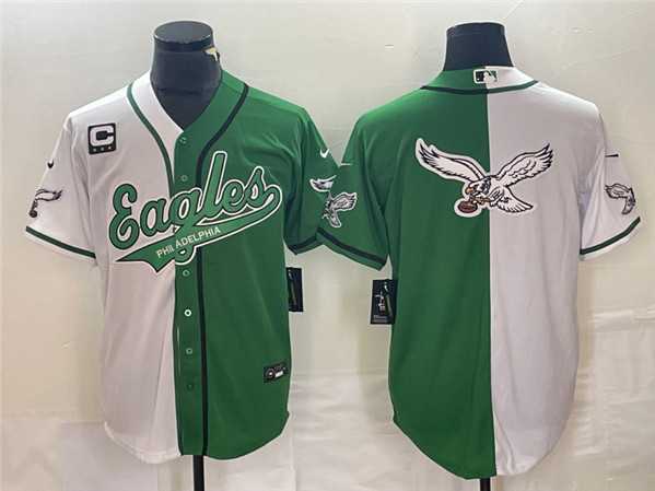 Men's Philadelphia Eagles Green White Split Team Big Logo With 3-star C Patch Cool Base Baseball Limited Jersey